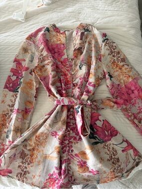 Floral Tie-Waist V-Neck Blouse - Pink & Cream
